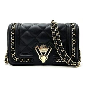 NWT Valentino Orlandi Black Quilted Crossbody Bag with Gold Chain